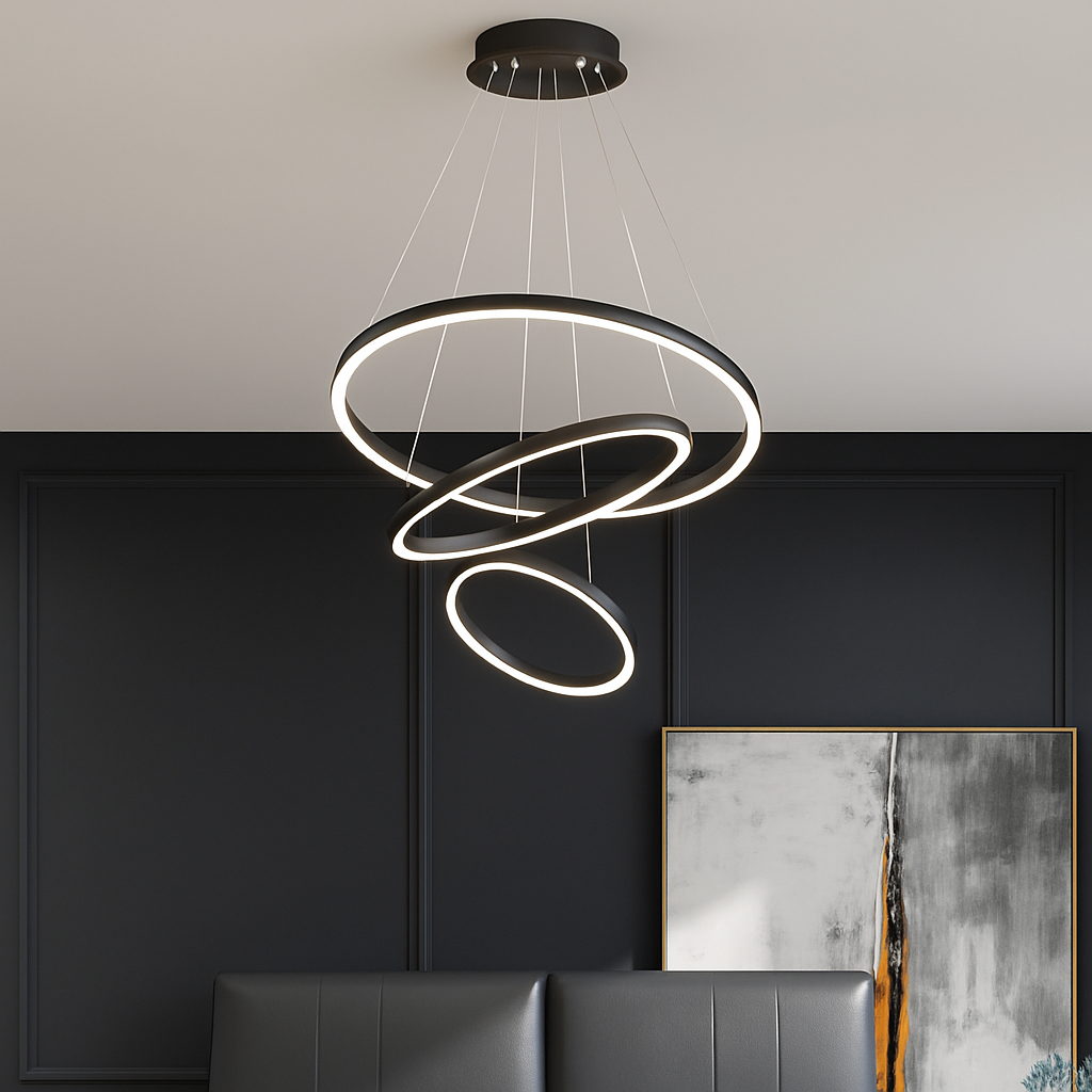 lustre moderne à anneaux ronds en led pour décoration intérieure - vue 4 sur 5