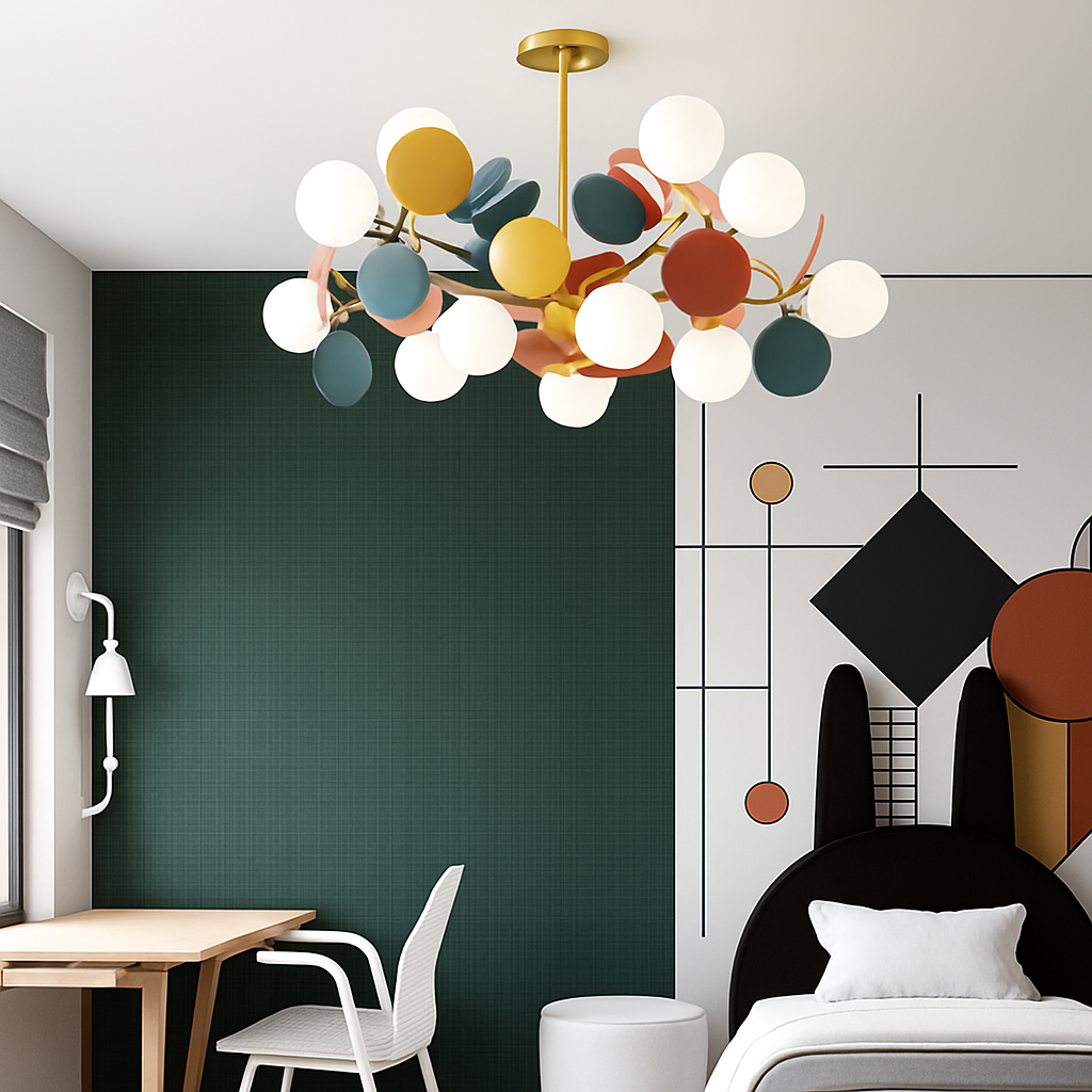 Lustre moderne avec lampes rondes colorées Kebya - vue 4 sur 10