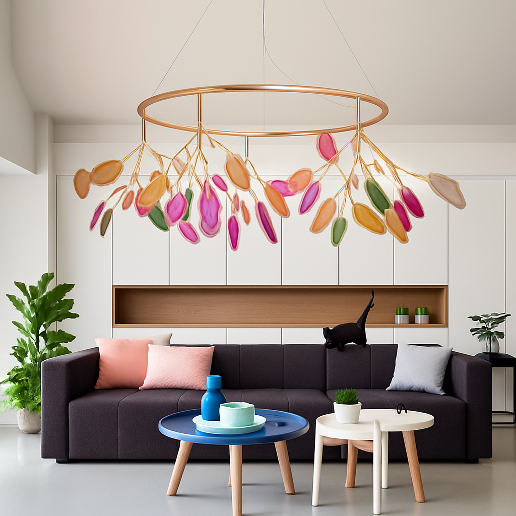 lustre moderne en agate naturelle pour décoration intérieure - vue 4 sur 17