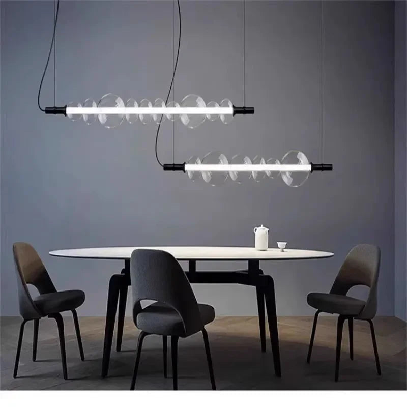 lustre moderne en bande de verre avec lumière led pour décoration maison