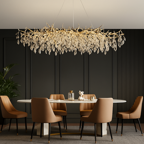 lustre moderne en cristal clair avec éclairage en métal réglable