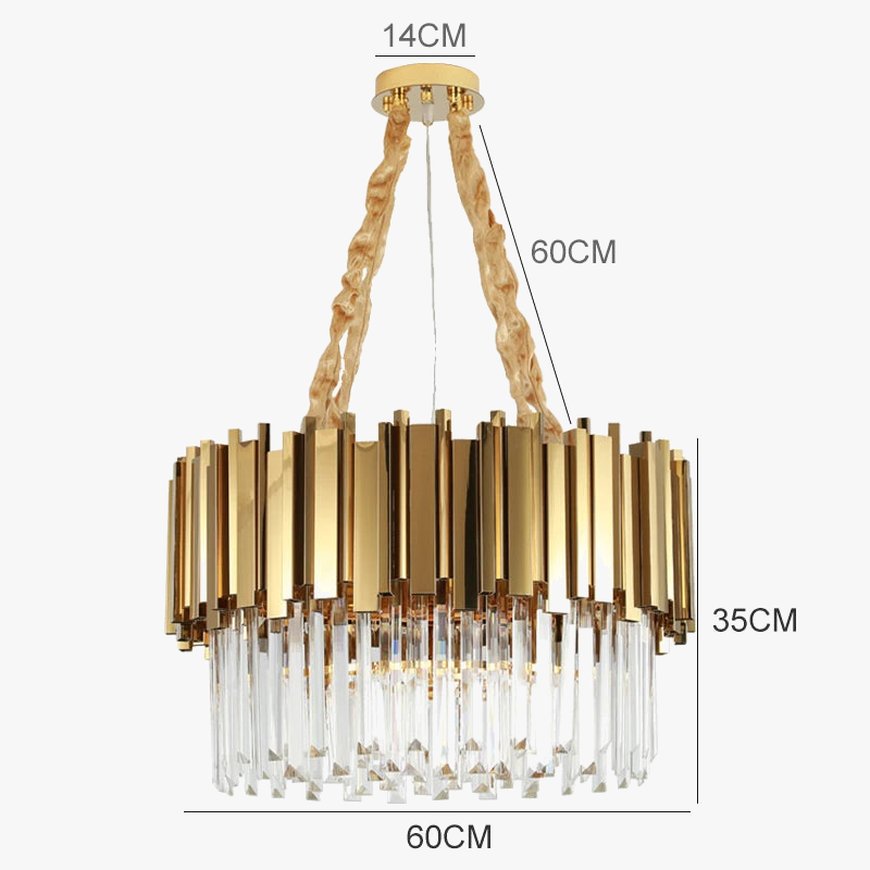 lustre moderne en cristal doré avec lampe led ronde