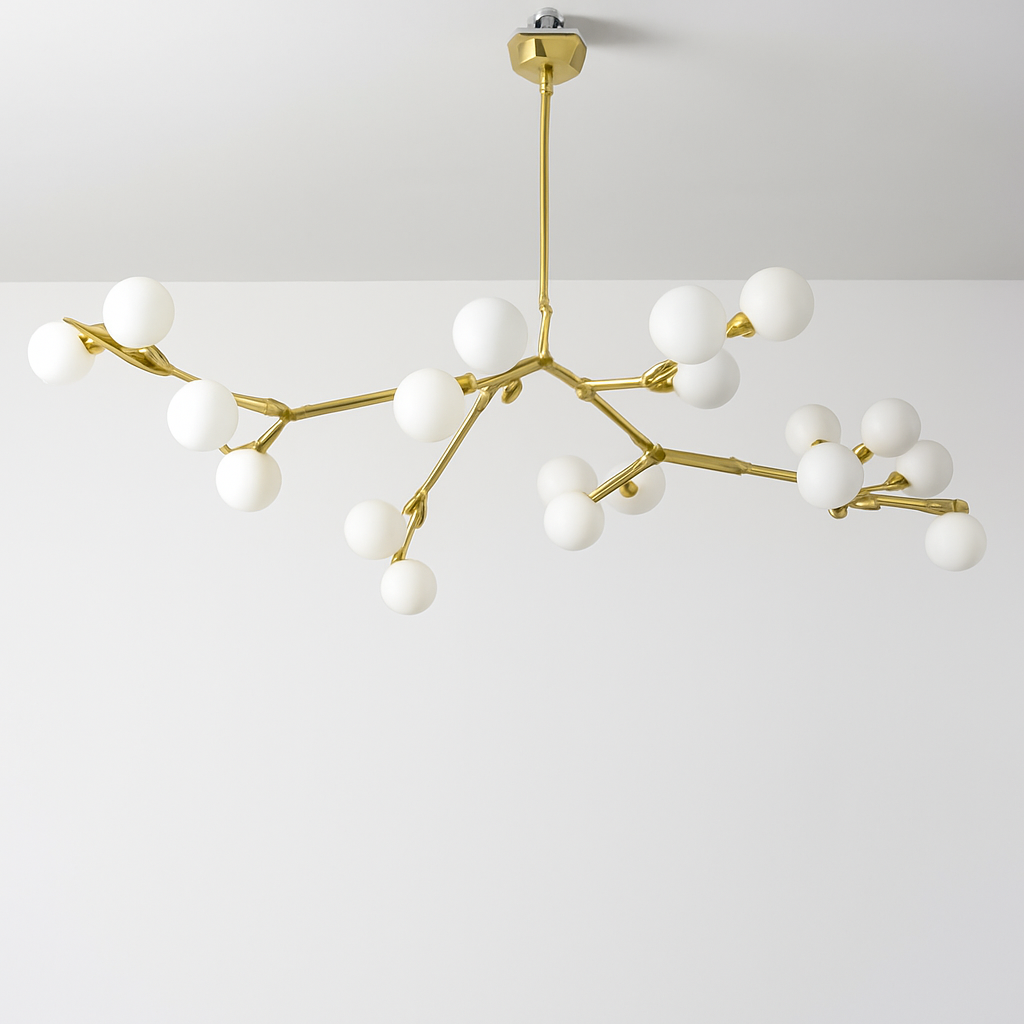lustre moderne led avec branches d'arbre et boules de verre - vue 5 sur 12
