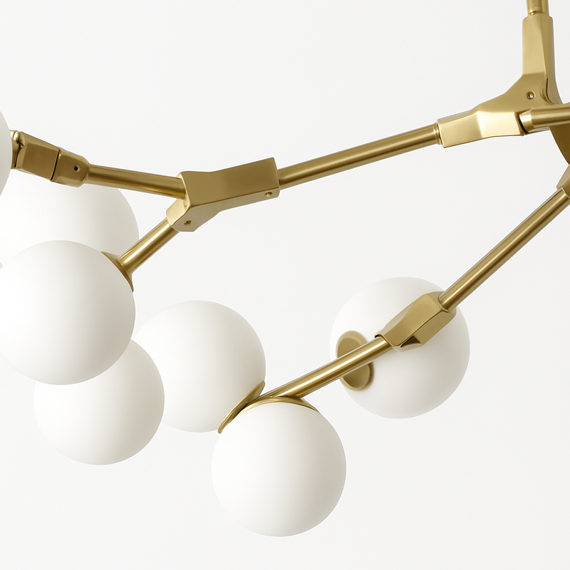 lustre moderne led avec branches d'arbre et boules de verre