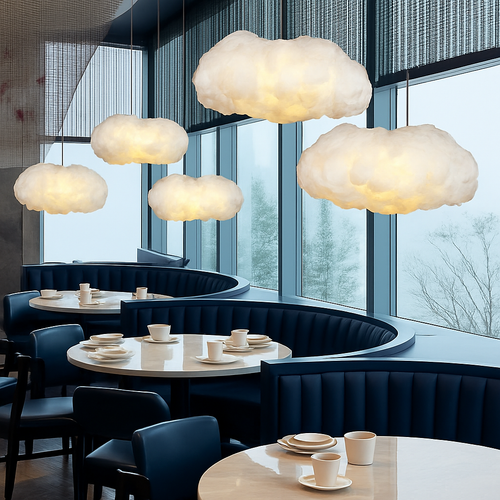 Moderner LED-Kronleuchter in schwebender Wolkenform für Restaurant - vue 4 sur 24