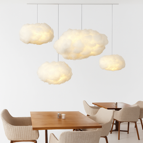 Moderner LED-Kronleuchter in schwebender Wolkenform für Restaurant - vue 6 sur 24