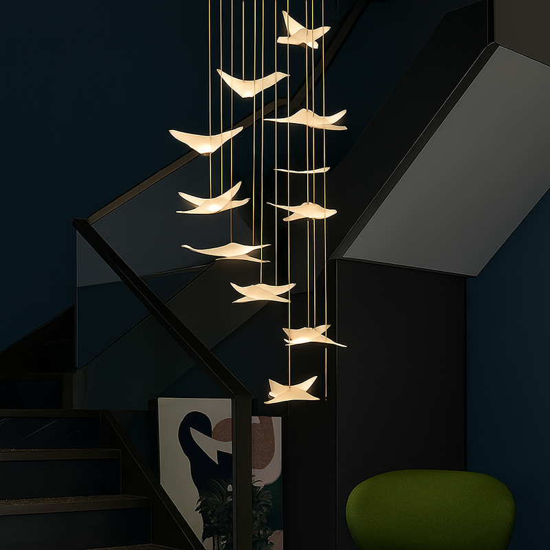 lustre moderne led mouette duplex cage d'escalier nordique