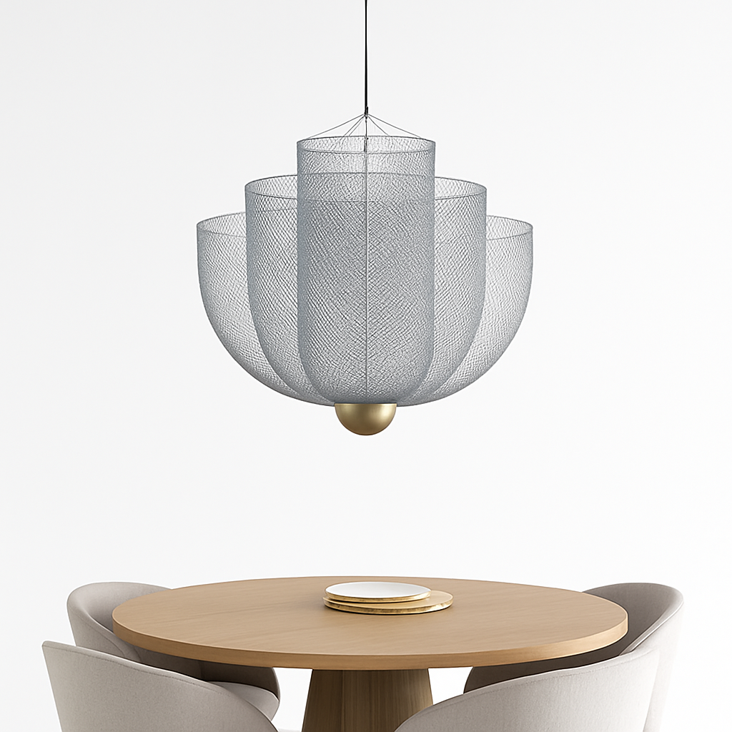lustre nordique dimmable en grille métallique led géométrique - vue 4 sur 15