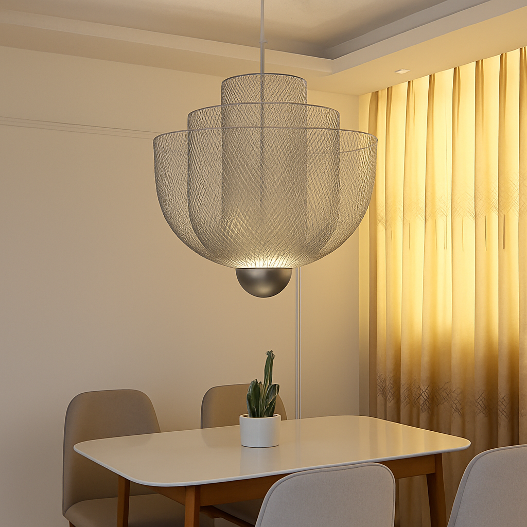 lustre nordique dimmable en grille métallique led géométrique - vue 6 sur 15