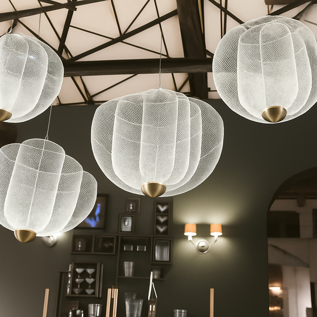 lustre nordique dimmable en grille métallique led géométrique - vue 7 sur 15