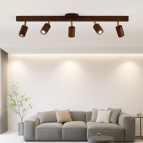 lustre nordique en bois de noyer avec projecteurs pour photos