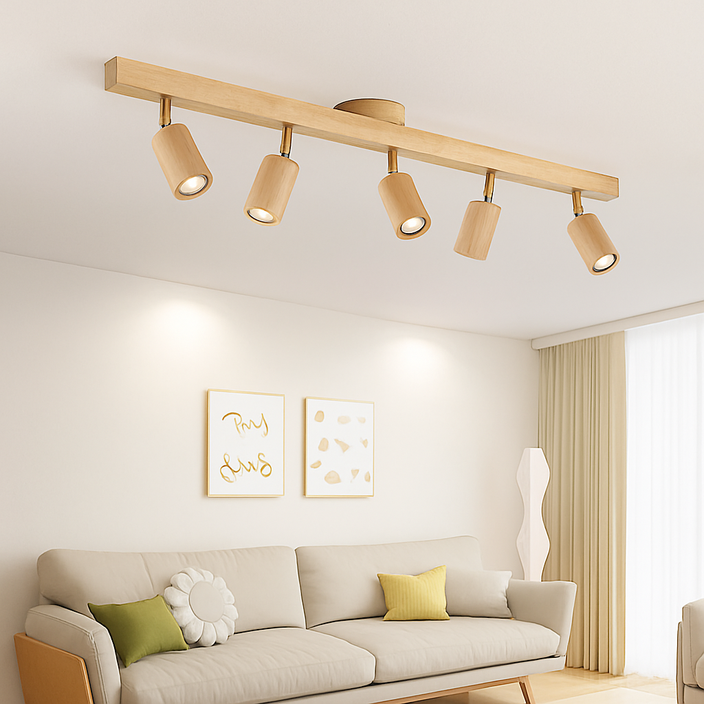 lustre nordique en bois de noyer avec projecteurs pour photos - vue 5 sur 16