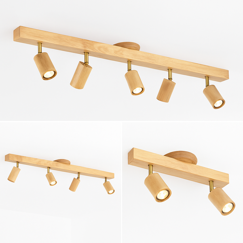 lustre nordique en bois de noyer avec projecteurs pour photos