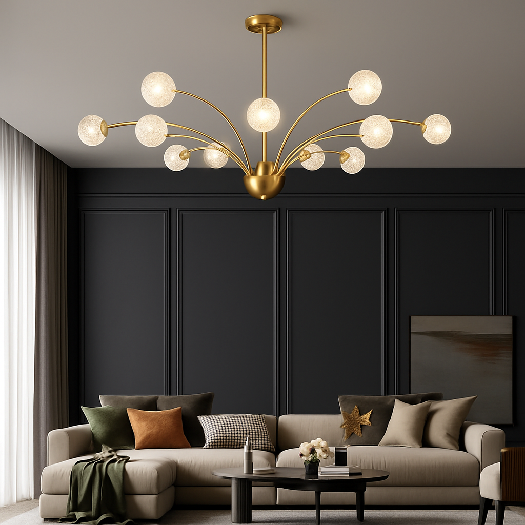 lustre nordique en cuivre et cristal design élégant et luxueux - vue 7 sur 16