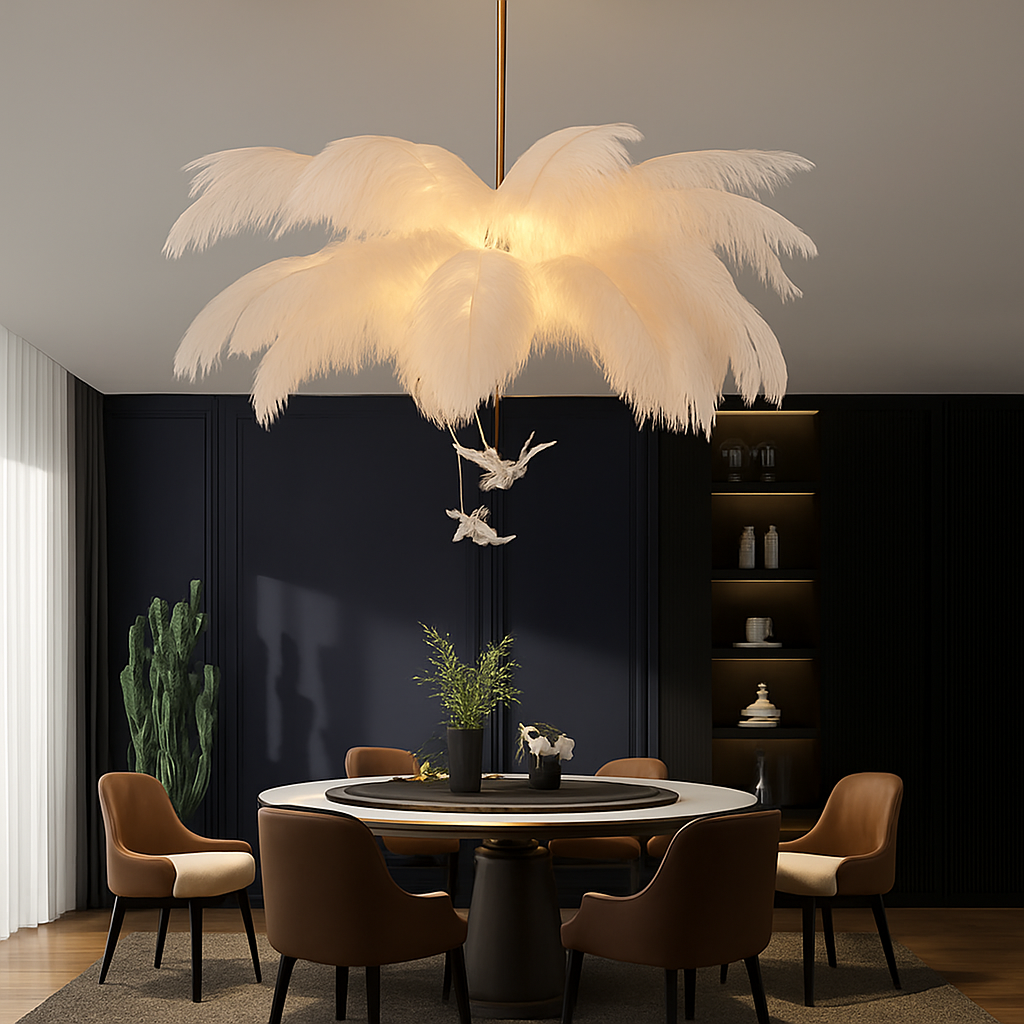 lustre nordique en plumes d'autruche naturelles suspendu - vue 5 sur 13