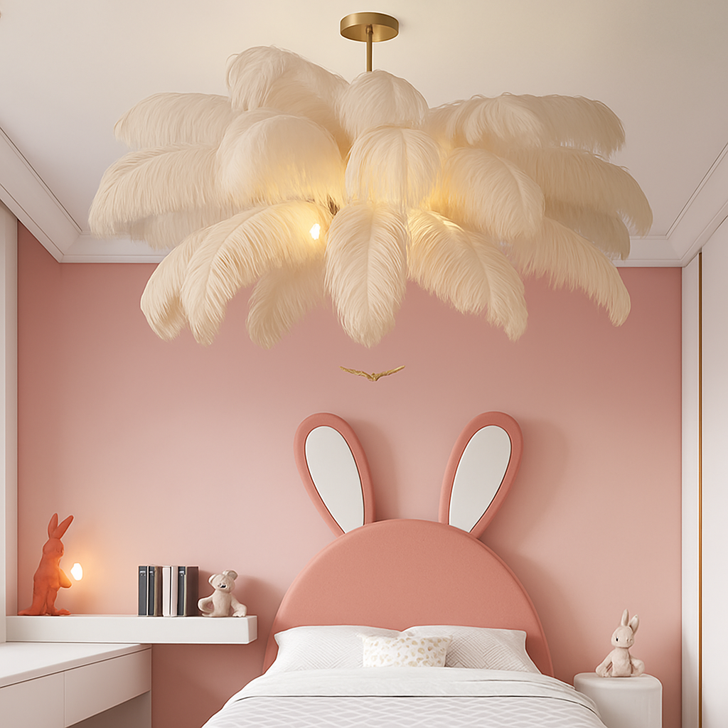 lustre nordique en plumes d'autruche naturelles suspendu - vue 6 sur 13