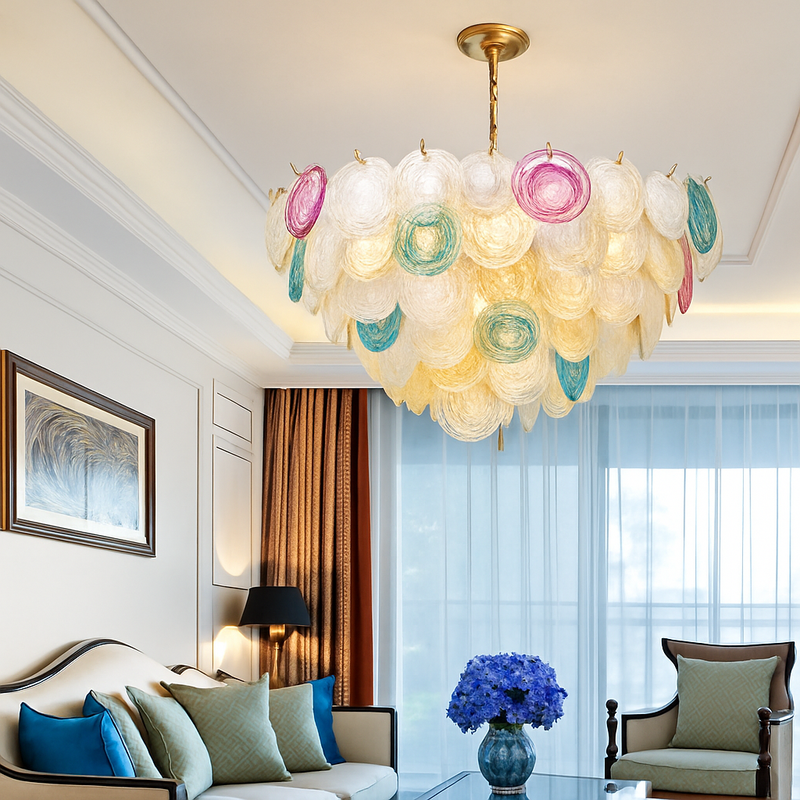 lustre postmoderne en fer et verre coloré design élégant pour éclairage intérieur