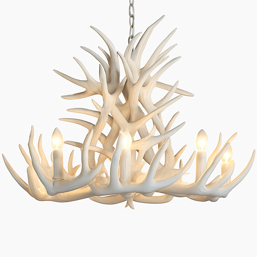 lustre Rétro résine bois salon Restaurant Bar 4/6/9 bras marron blanc E14 corne de cerf lumières décoration de la maison - vue 2 sur 18