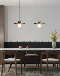 Lustre rond nordique en bois massif de noyer