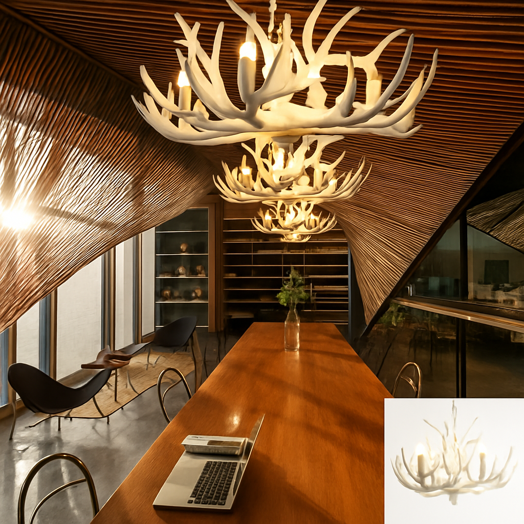 lustre rustique en bois de cerf pour décoration industrielle - vue 4 sur 23