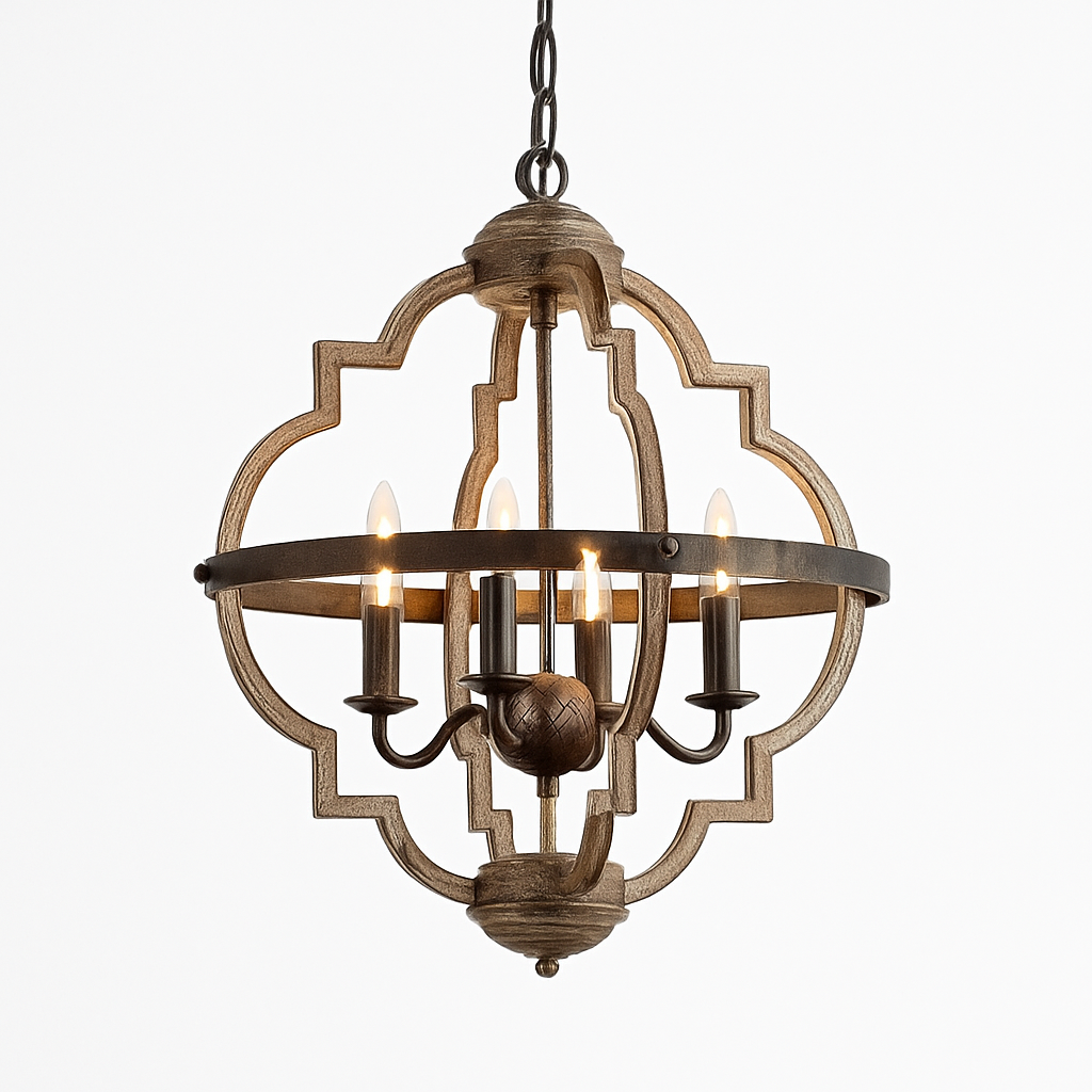 Lustre rustique en métal vintage avec lampes bougies