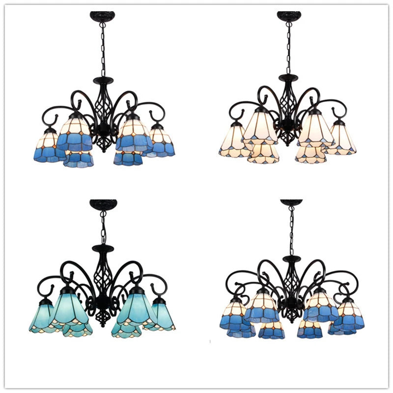 Lustre tiffany méditerranéen en verre teinté pour décoration intérieure