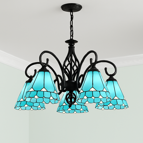 lustre tiffany méditerranéen en verre teinté pour décoration intérieure