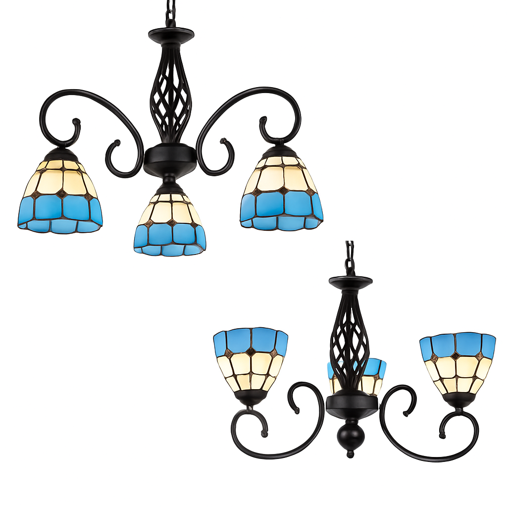 lustre tiffany méditerranéen en verre teinté pour décoration intérieure - vue 7 sur 18
