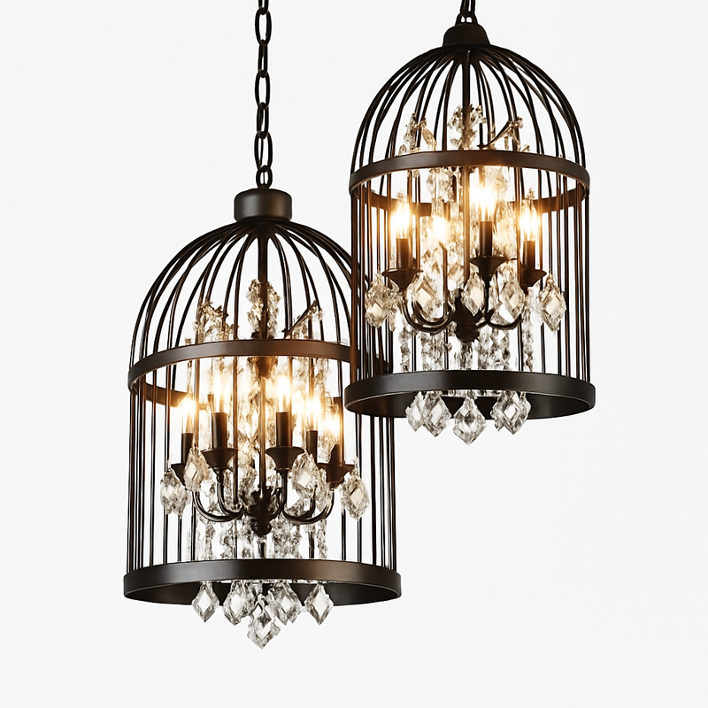 lustre vintage cage à oiseaux en cristal pour bars et restaurants