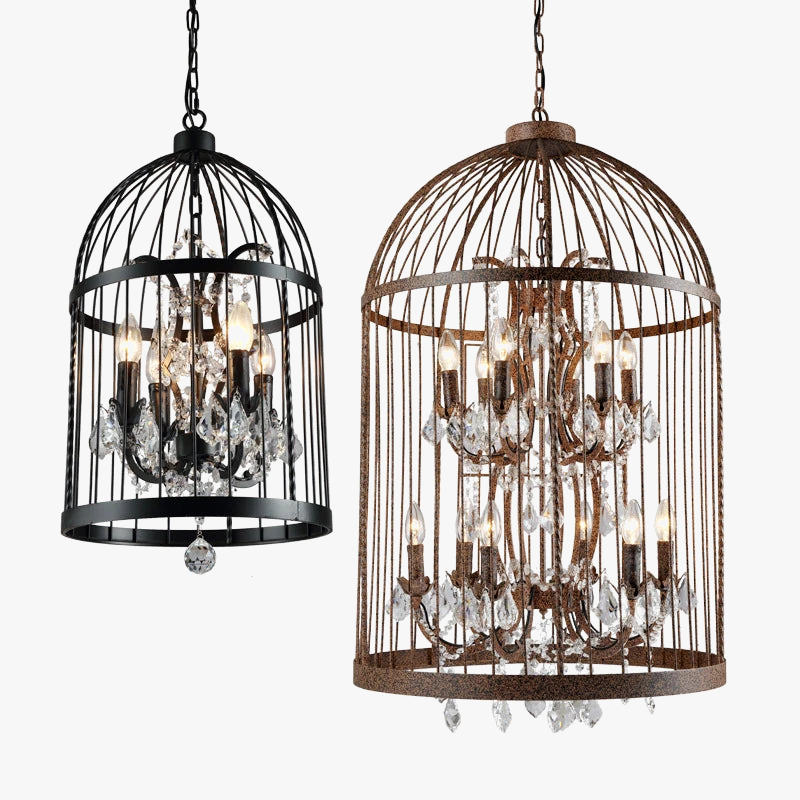 lustre vintage en cage à oiseaux en fer décoration créative pour intérieur