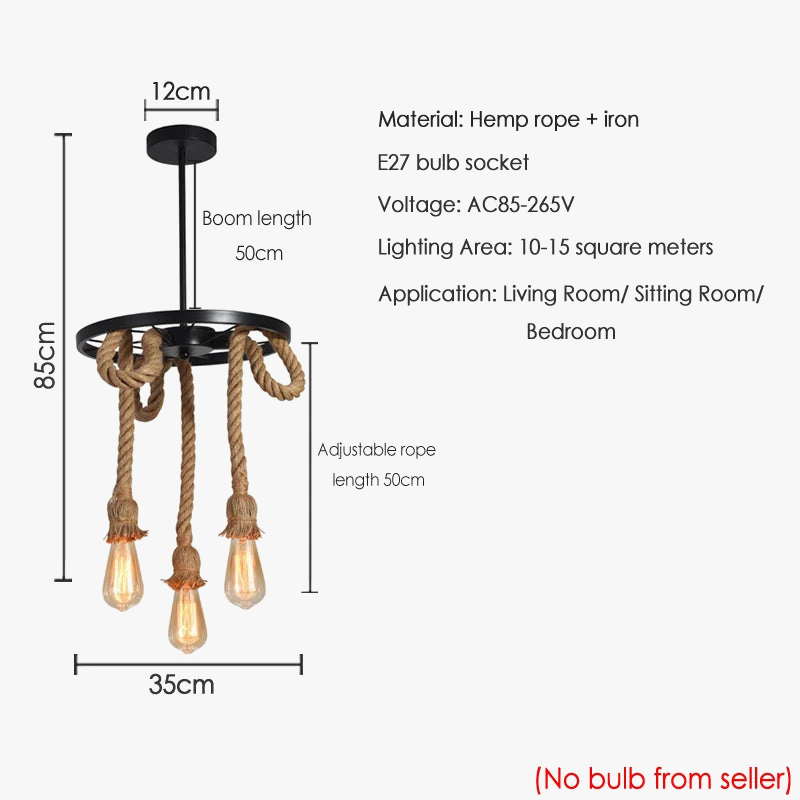 lustre vintage en corde de chanvre réglable pour restaurant