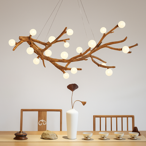 lustre vintage en résine avec branches d'arbre led