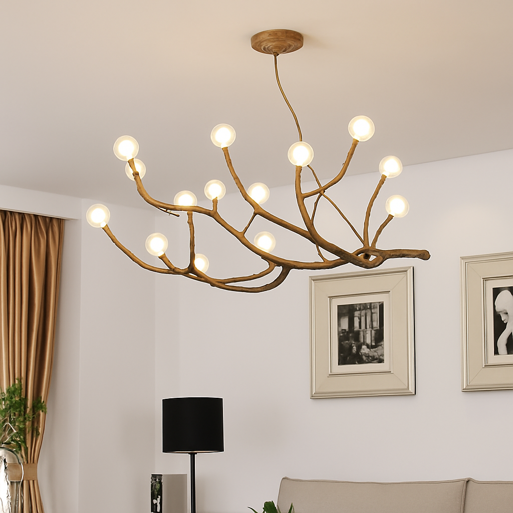 lustre vintage en résine avec branches d'arbre led - vue 4 sur 18