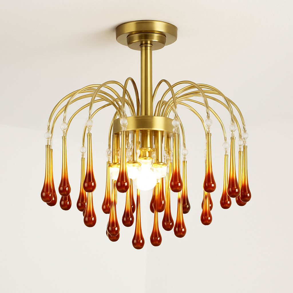 lustre vintage led en verre ambré pour hôtel et villa - vue 3 sur 16