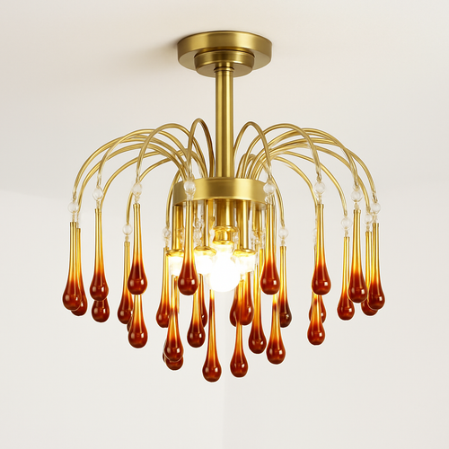 lustre vintage led en verre ambré pour hôtel et villa