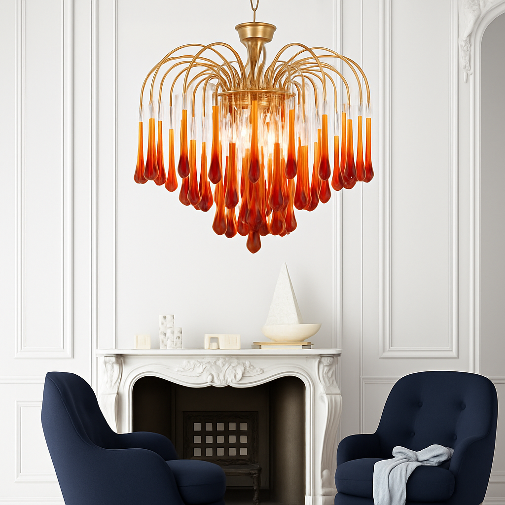 lustre vintage led en verre ambré pour hôtel et villa - vue 6 sur 16