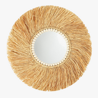 miroir décoratif en perles de bois de raphia fait main style bohème