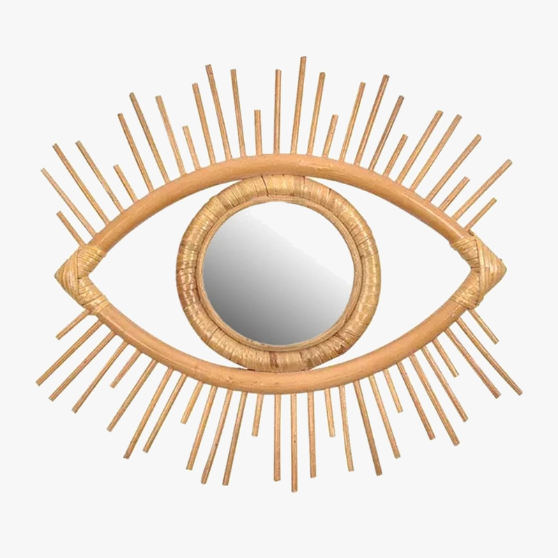 miroir décoratif en rotin en forme d'œil pour intérieur artistique