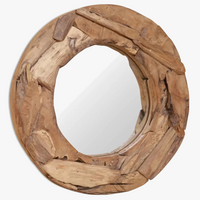 miroir décoratif rond en teck pour décoration murale