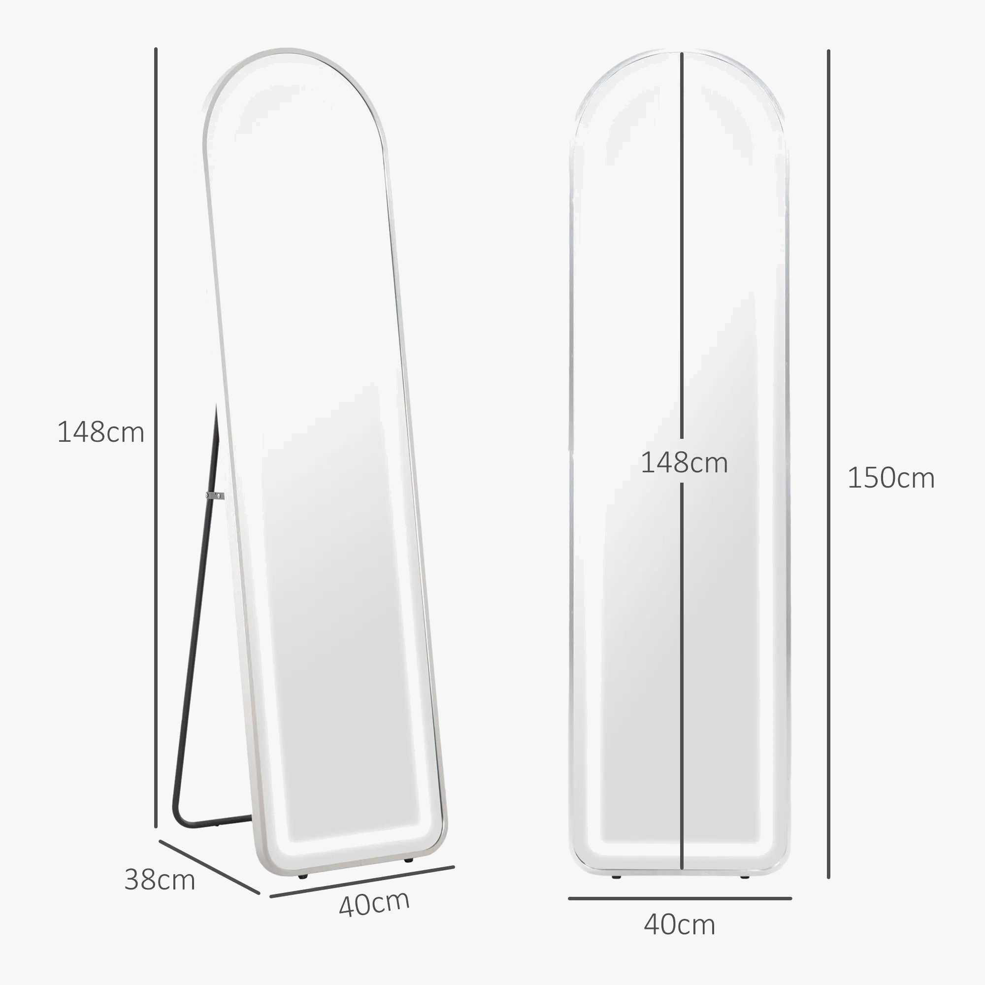 miroir intégral avec éclairage led cadre aluminium moderne