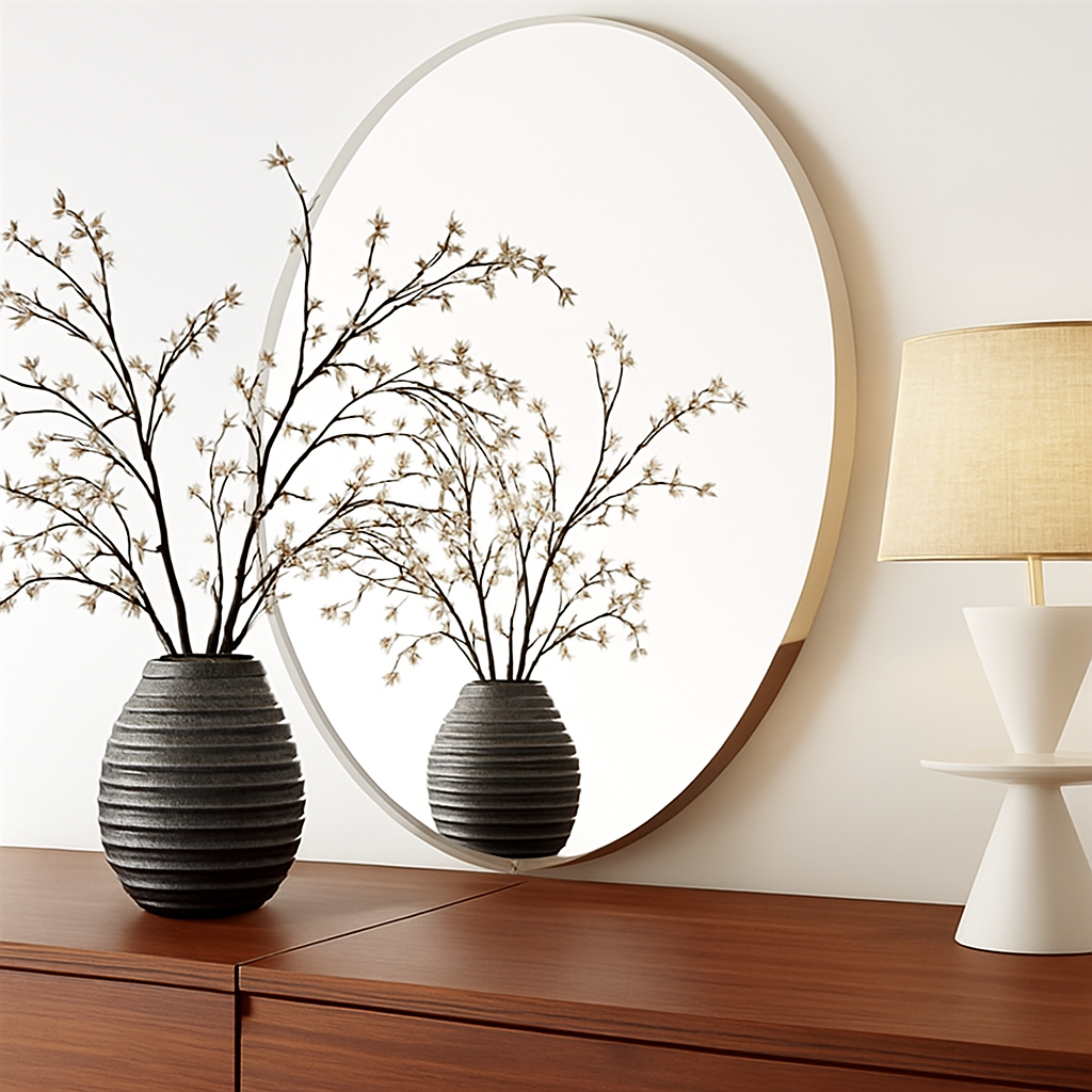 miroir mural ovale sans cadre haute définition avec bord argenté biseauté - vue 3 sur 8