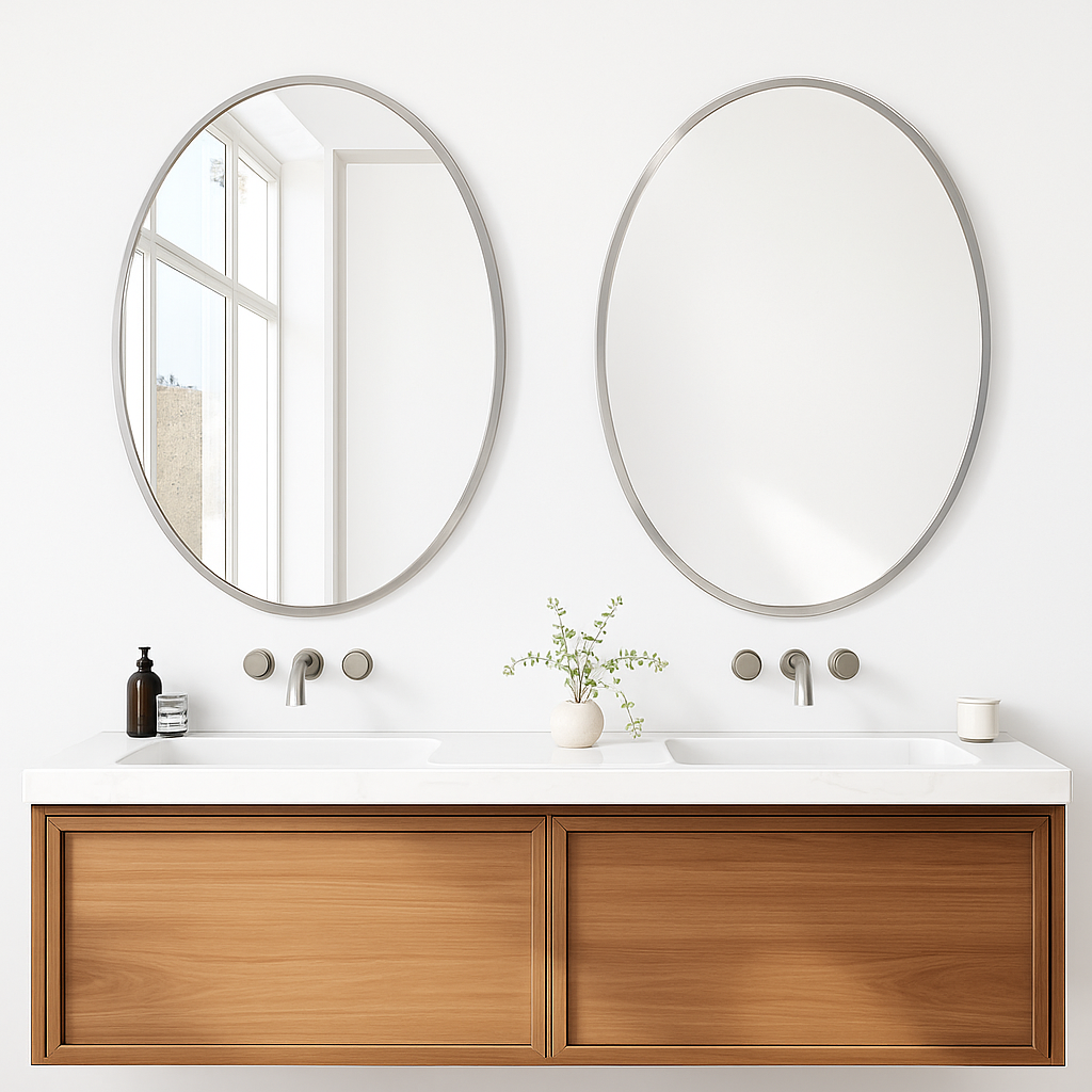 miroir mural ovale sans cadre haute définition avec bord argenté biseauté - vue 4 sur 8