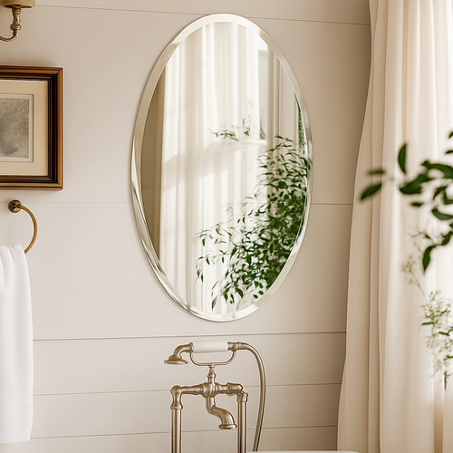 miroir mural ovale sans cadre haute définition avec bord argenté biseauté