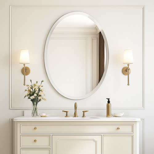 miroir mural ovale sans cadre haute définition avec bord argenté biseauté