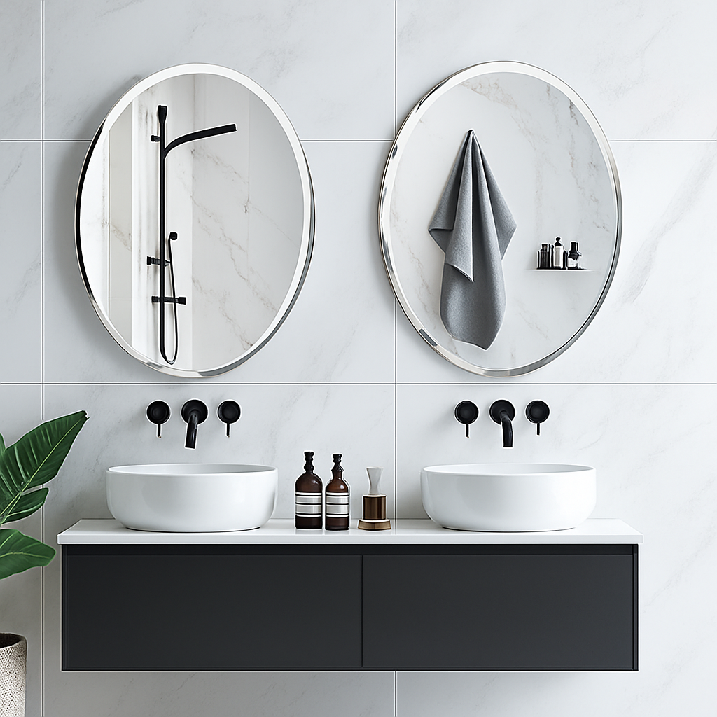 miroir mural ovale sans cadre haute définition avec bord argenté biseauté - vue 7 sur 8