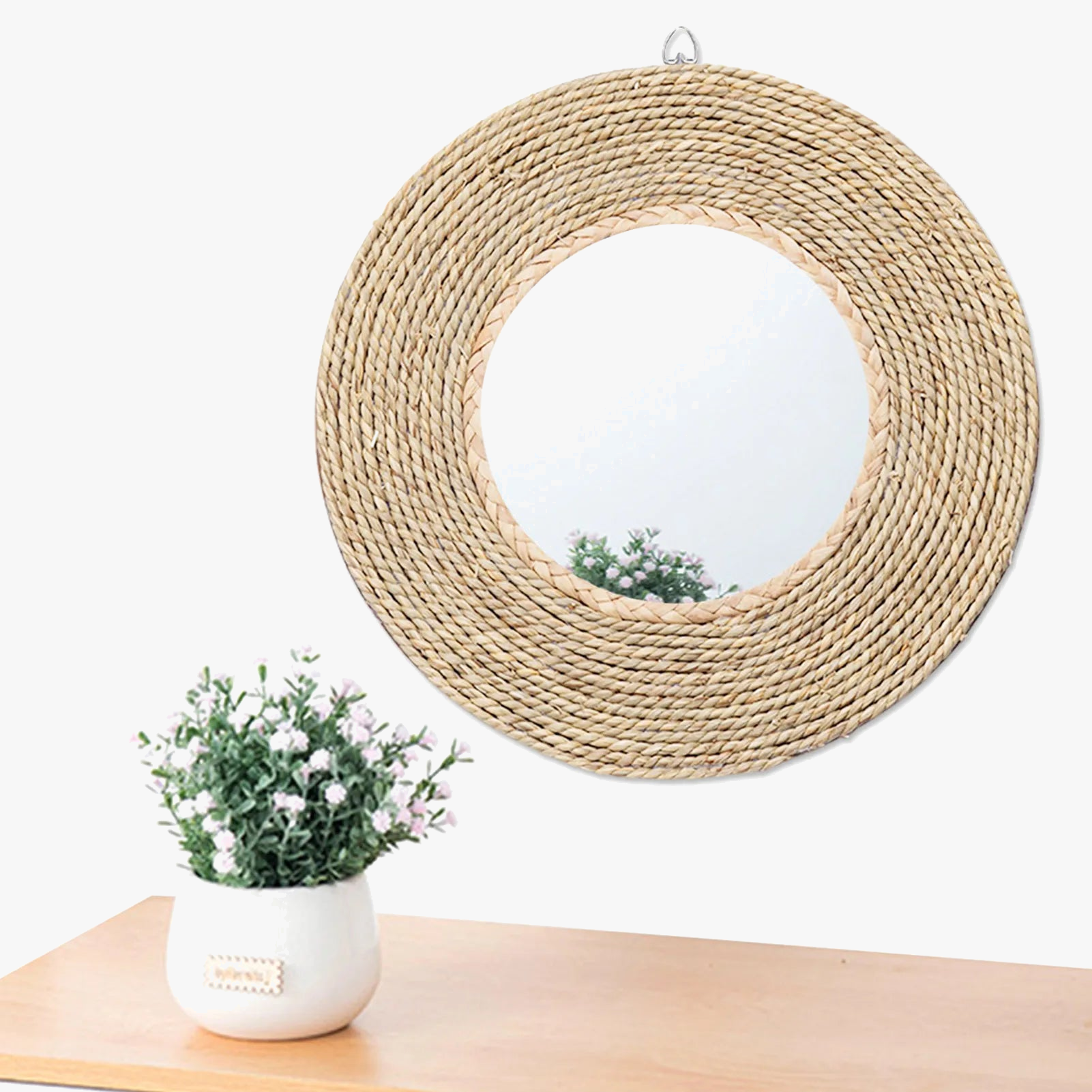 miroir mural rond boho décoratif en rotin vintage