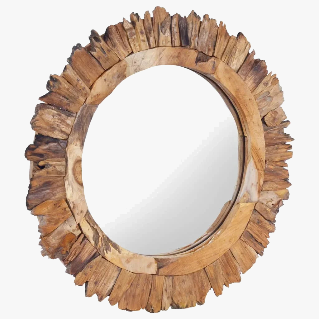 miroir mural rond en teck pour décoration intérieure