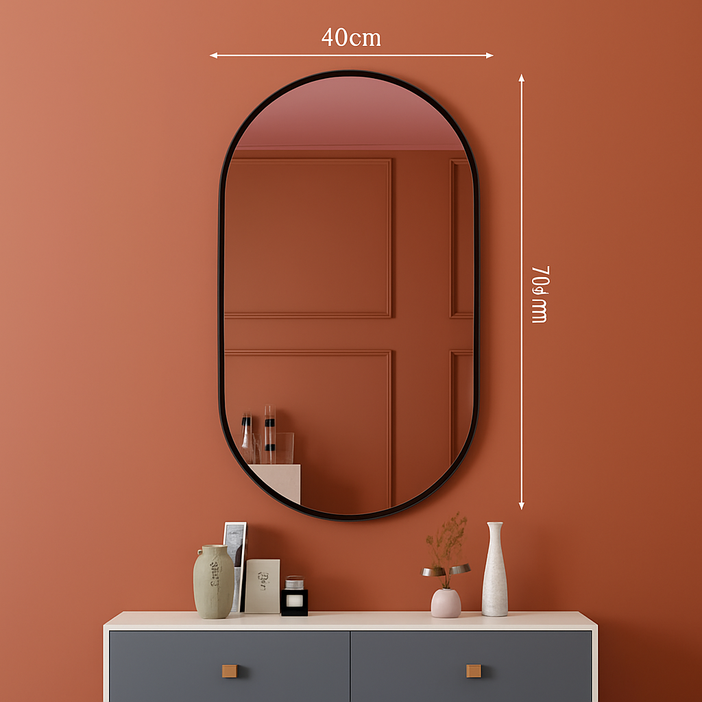 miroir ovale doré mural pour salle de bain et maquillage - vue 12 sur 13