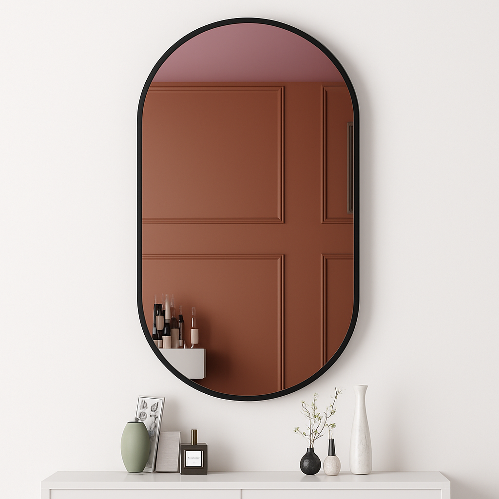 miroir ovale doré mural pour salle de bain et maquillage - vue 10 sur 13