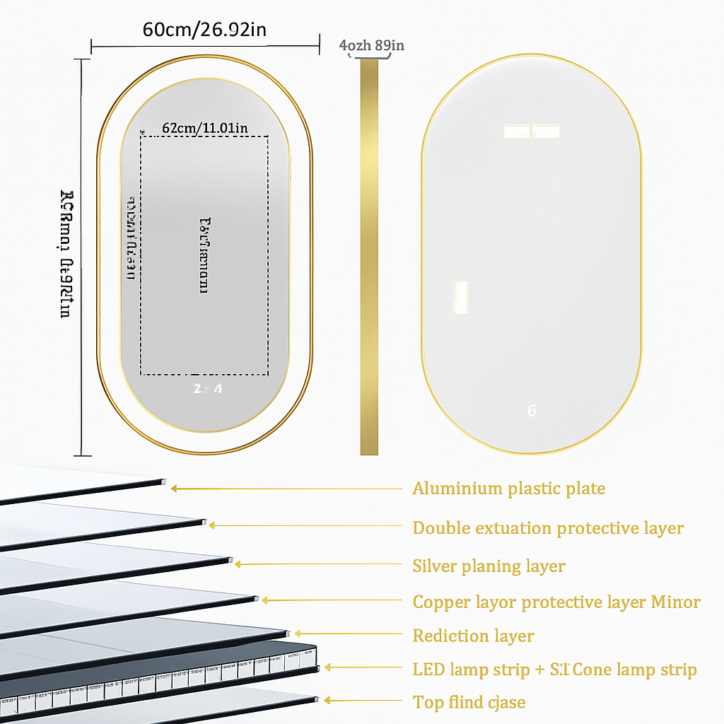 miroir ovale intelligent antibuée avec éclairage led ajustable - vue 7 sur 8